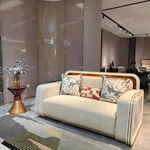 Modern Luxury Seating Collection with 3D Relief Craftsmanship, Natural Wood Veneer, Gold Stainless Steel Accents & Integrated Ambient Lighting